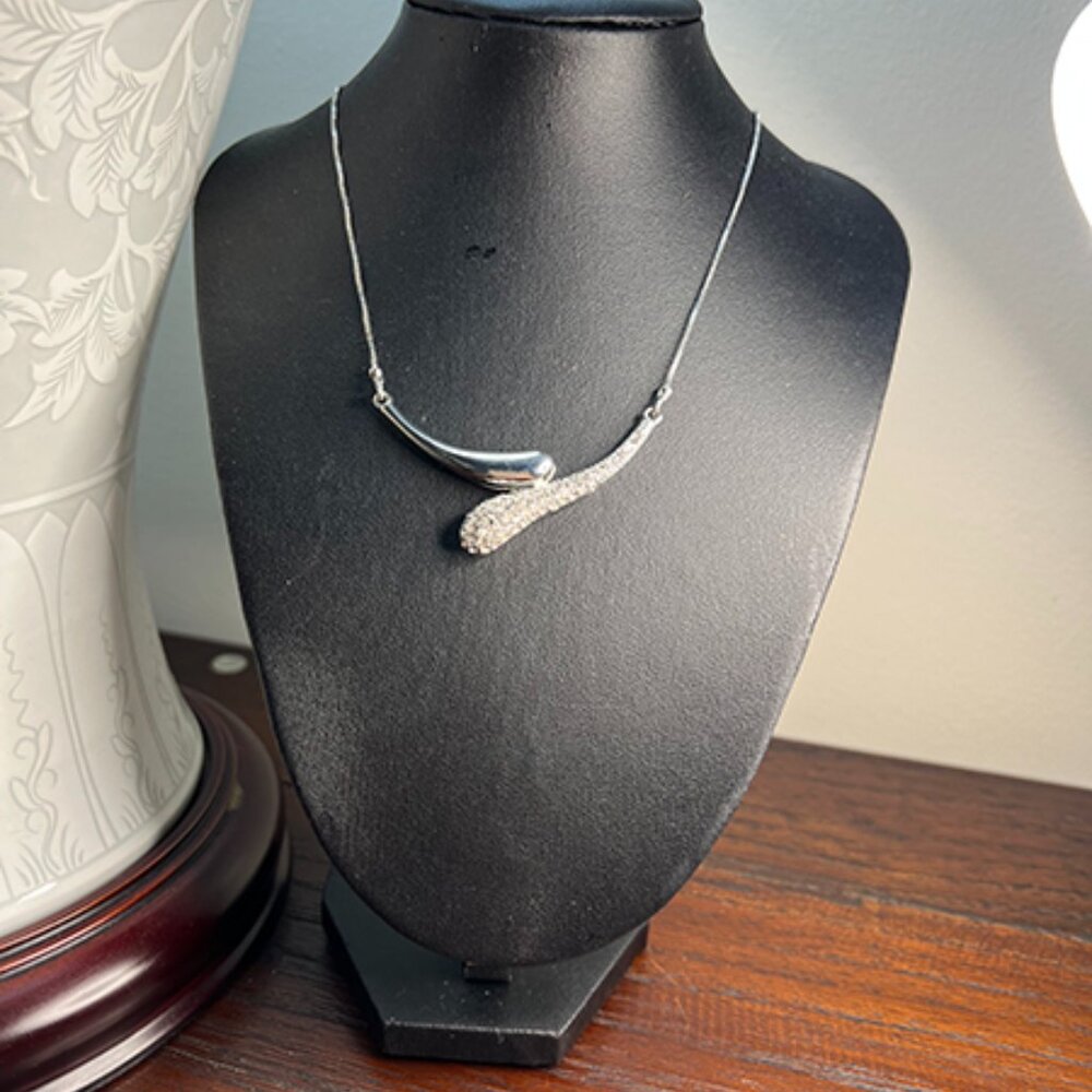 Pave Crystal Teardrop Silver Tone Necklace - NWT